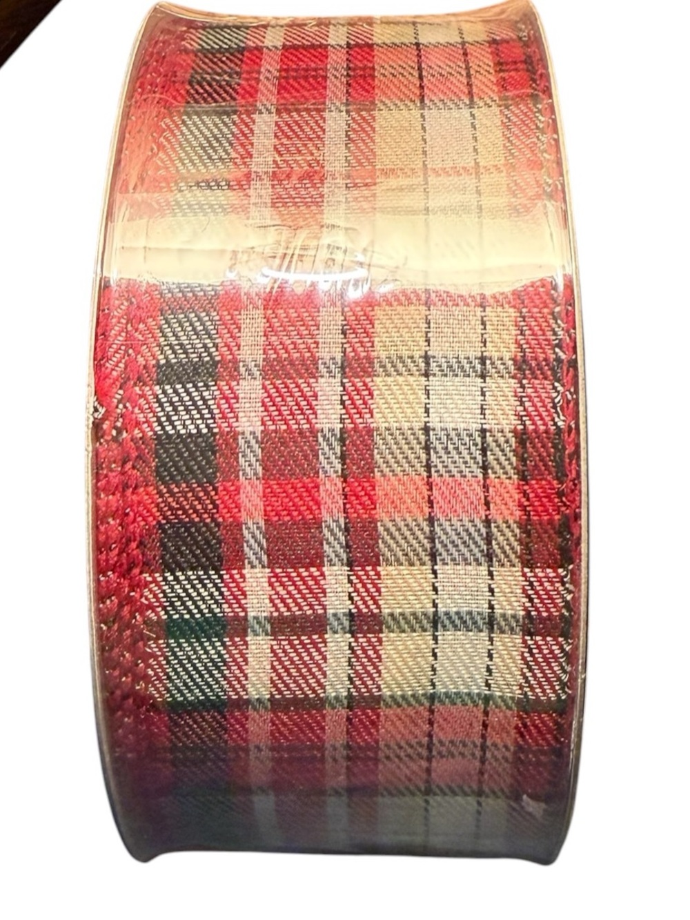 Festive Plaid Wired Holiday Ribbon in Red and Tan - Classic Tartan Trim